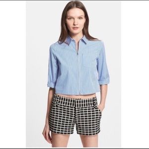 Alice+Olivia Diana Zip Front Cropped Shirt
blue and white stripe, M no tags/new
